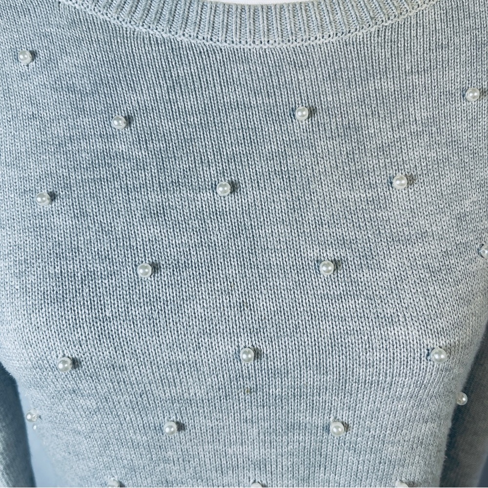 Talbots Gray Pearl-Embellished Women's Small Sweater